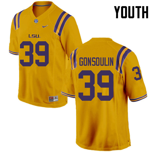 Youth #39 Jack Gonsoulin LSU Tigers College Football Jerseys Sale-Gold
